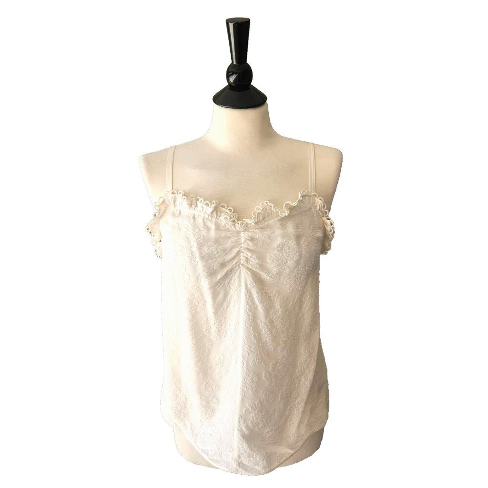 Rebecca Taylor Floral Hammered Silk Cami in Vanilla Ruffle Trim Neckline Size 6